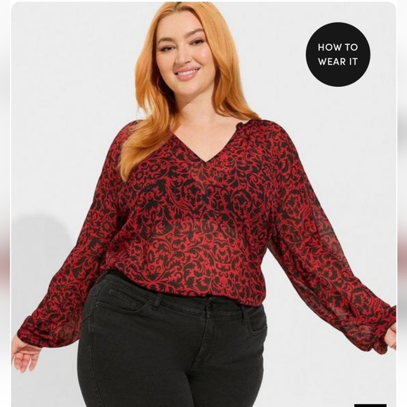 Torrid Crinkle Chiffon Peasant Blouse- Fleur Pattern - Picture 6 of 7